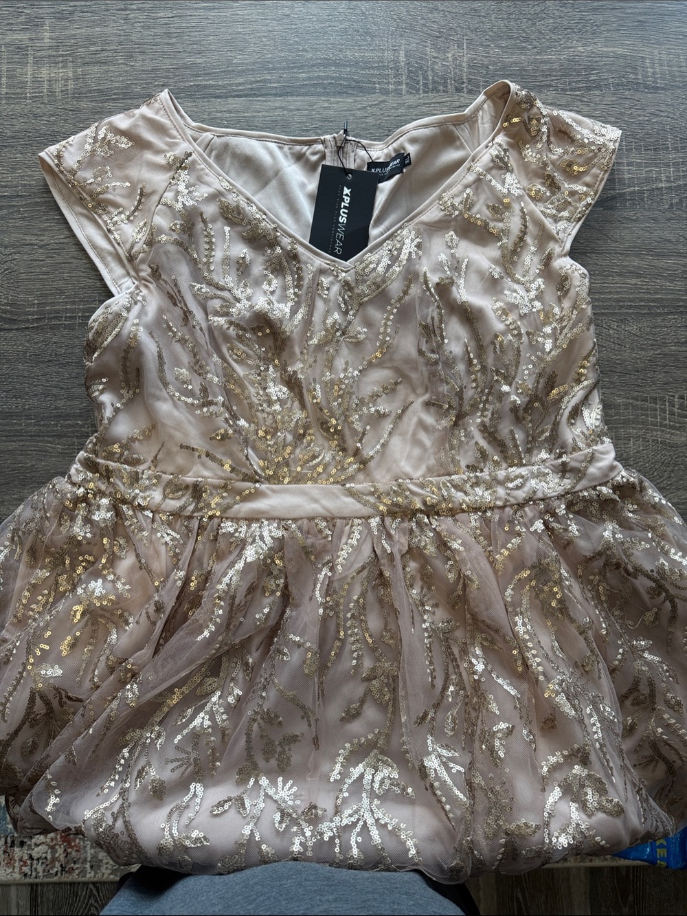 Women Sequin & Tulle Dress with Gold Embroidery - XPLUSWEAR Size XL (16-18)